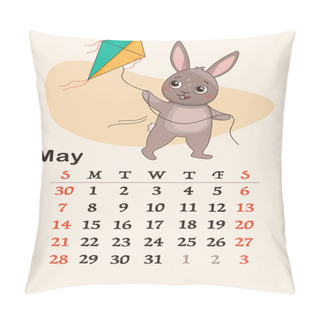 Personality  Vertical Calendar 2023. The Month Of May. The Hare Is Flying A Kite. A4 Format. Vector. Pillow Covers