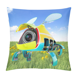 Personality  Security Flay Mini Camera Over Green Grass Background Pillow Covers