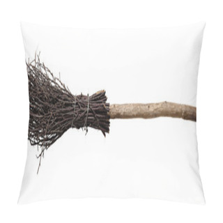 Personality  Old Wicked Broom Isolated On White. Pillow Covers