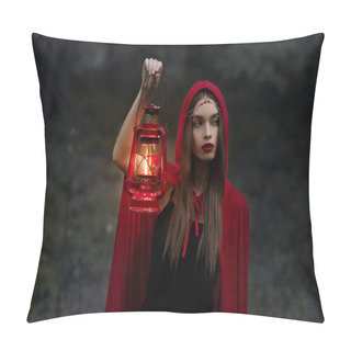 Personality  Elegant Mystic Girl Walking In Dark Forest With Kerosene Lamp Pillow Covers