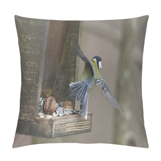 Personality  Great Tit On A Branch Near The Bird Feeder Pillow Covers