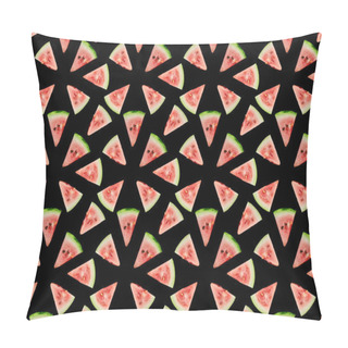 Personality  Background Pattern With Delicious Red Watermelon Slices Isolated On Black Pillow Covers