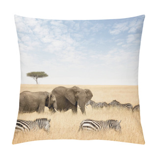 Personality  Elephants And Zebras In Masai Mara Pillow Covers