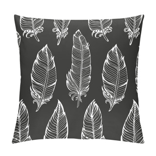 Personality  Seamless Pattern. Hand Drawn Bird Feathers. Vector Illustration Pillow Covers