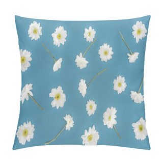 Personality  White Chrysanthemum Flowers Isolated On Blue Pillow Covers
