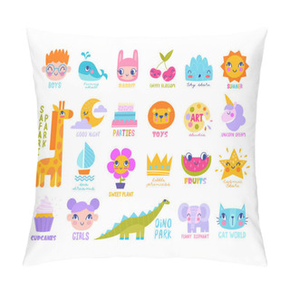 Personality  Large Set Of Bright Colorful Logos For Children Pillow Covers