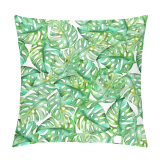 Personality  Seamless Pattern With Monstera Leaves Painted In Watercolor On A White Background Pillow Covers
