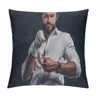 Personality  Portrait Of Cheeky Bearded Man With Boxing Gloves Pillow Covers