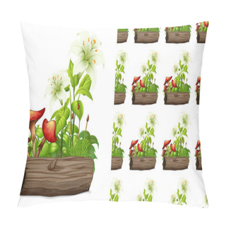 Personality  Seamless Background Design With Mushrooms And White Lily Flowers Pillow Covers