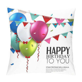 Personality  Vector Birthday Card With Balloons And Bunting Flags. Pillow Covers
