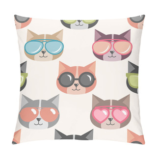 Personality  Background With Funny Cats With Summer Sunglasses Pillow Covers