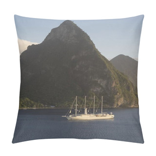 Personality  Sailing Cruise Ship Wind Star Of Windstar Cruises In Front Of The Volcanoes Gros Piton, Windward Islands, Lesser Antilles, Central America Pillow Covers