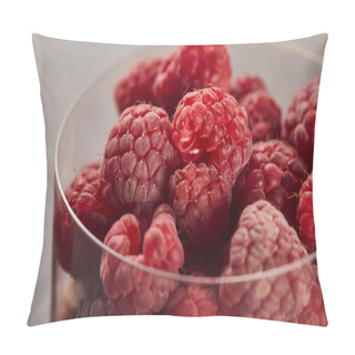 Personality  Close Up View Of Fresh Tasty Raspberries In Glass Pillow Covers