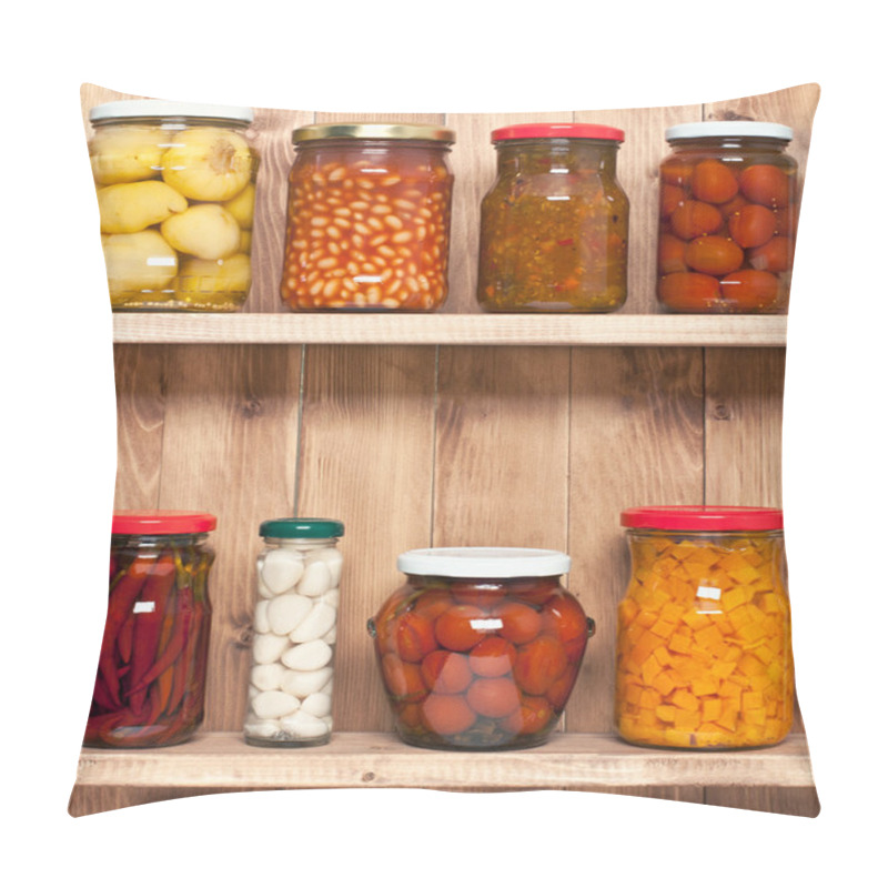 Personality  Preserved  Vegetable On Shelf Near A Brown Wooden Wall Pillow Covers