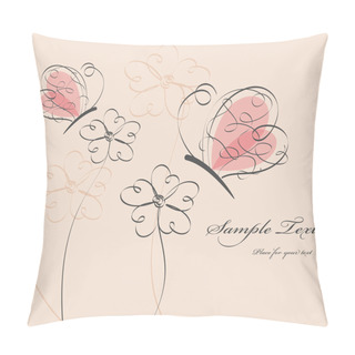 Personality  Vector Picture With Flowers And Pink Butterflies Pillow Covers