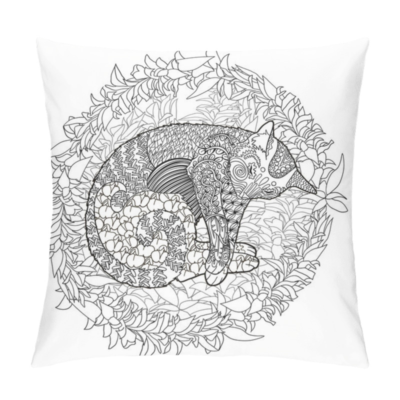 Personality  High Detail Illustration Of Sleeping Cat. Pillow Covers