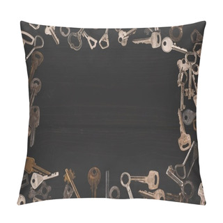 Personality  Top View Of Vintage Keys Frame On Black Table Pillow Covers