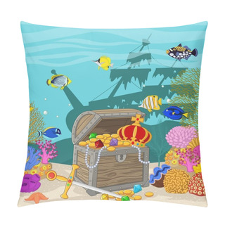 Personality  Treasure Chest In Underwater Background Pillow Covers