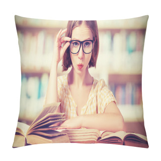 Personality  Funny Girl Student With Glasses Reading Books Pillow Covers