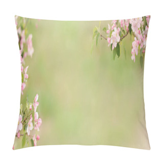 Personality  Pink Apple Blossoms On A Background Of Blurred Green. Spring Background. Blossoming Garden. Pillow Covers
