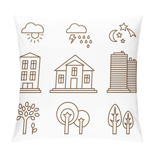 Personality  Linear Icons With Buildings Pillow Covers