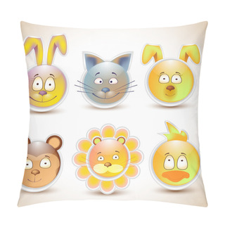 Personality  Collection Of Funny And Cute Happy Animal Faces Smiling Pillow Covers