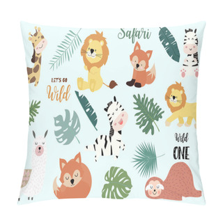 Personality  Safari Object Set With Fox,giraffe,zebra,sloth,llama,leaves. Ill Pillow Covers