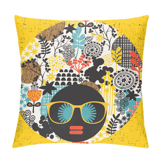 Personality  Black Head Woman With Strange Pattern On Her Hair. Pillow Covers