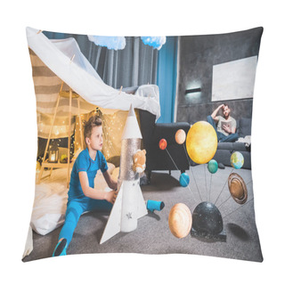 Personality  Boy Playing With Toy Rocket  Pillow Covers