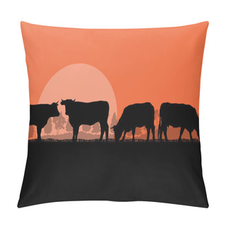 Personality  Beef Cattle And Milk Cow Herd Countryside Farm In Wild Nature Mo Pillow Covers