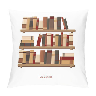 Personality  Bookshelves Full Of Books Both In The Library. Flat Vintage Vector Illustration. Pillow Covers