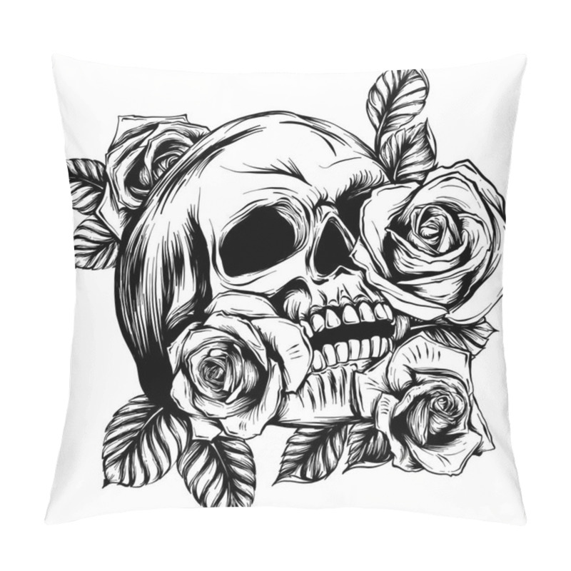 Personality  Skulls With Roses On White Background Pillow Covers
