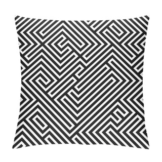 Personality  A Black And White Linear Pattern Made Up Of Geometric Angular Maze Lines. Pillow Covers
