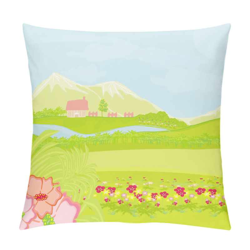 Personality  Spring rural landscape.Vector Illustration pillow covers