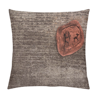 Personality  Top View Of Clay Amulet With Symbols On Wooden Background Pillow Covers