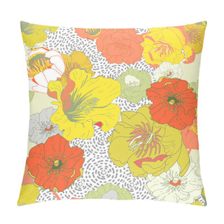 Personality  Seamless Floral  Background. Isolated Flowers On Geometric Backg Pillow Covers