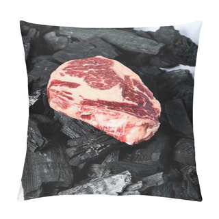 Personality  Raw Steak On Black Coals On White Background Pillow Covers