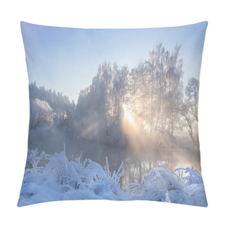 Personality  Beautiful Winter Landscape At Sunrise. Amazing Snowy Nature Scen Pillow Covers