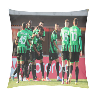 Personality  Gian Marco Ferrari Of US Sassuolo Calcio Celebrates After Scoring A Goal With His Team Mates During The Serie A Match Between AC Monza And US Sassuolo Calcio At Stadio Brianteo On January 22, 2023 In Monza, Italy. - Credit: Luca Amedeo Bizzarri/LiveM Pillow Covers