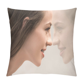 Personality  Young Caucasian Girl Looking At Reflection Pillow Covers