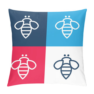 Personality  Bee Insect Outline Blue And Red Four Color Minimal Icon Set Pillow Covers
