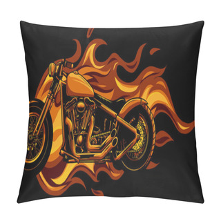 Personality  Burning Motorcycle Engulfed In Fierce Fiery Orange Flames And Fire Exploding Sparks Pillow Covers