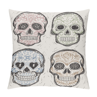Personality  Woodcut Day Of The Dead Sugar Skull Vector Set Pillow Covers