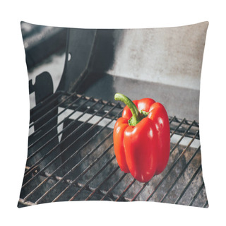 Personality  Bright Red Fresh Bell Pepper On Bbq Grill Grates Pillow Covers