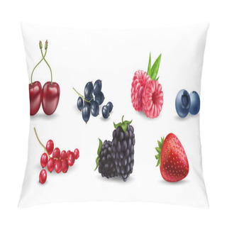 Personality  Juicy Vector Berries Raspberry, Blueberry, Cherry, Currant, Blackberry, Strawberry On White Background. Fresh, Realistic, And Organic Fruit Illustrations. Ideal For Food, Health, And Nature Designs. Pillow Covers