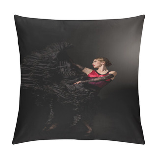 Personality  Happy And Young Flamenco Dancer In Dress Dancing On Black  Pillow Covers