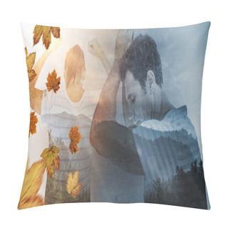 Personality  Depressed Woman With Hands Raised Pillow Covers