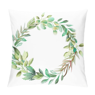 Personality  Beautiful Watercolor Floral Whimsical Wreath Frame, Fantasy Wedding Arrangement Isolated On White Pillow Covers
