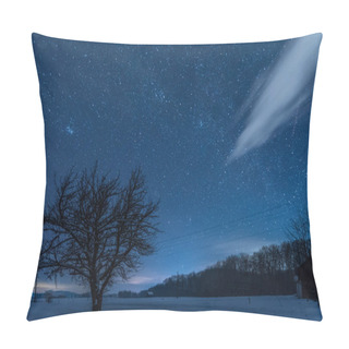 Personality  Starry Dark Sky And Tree In Carpathian Mountains At Night In Winter Pillow Covers