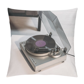 Personality  Vintage Vinyl Record Player On White Table At Home Pillow Covers